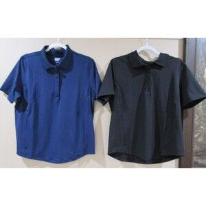 Lot of 2 Land's End Polo Shirts Women Lg 14-16 Black/Blue Golf Short Sleeve
